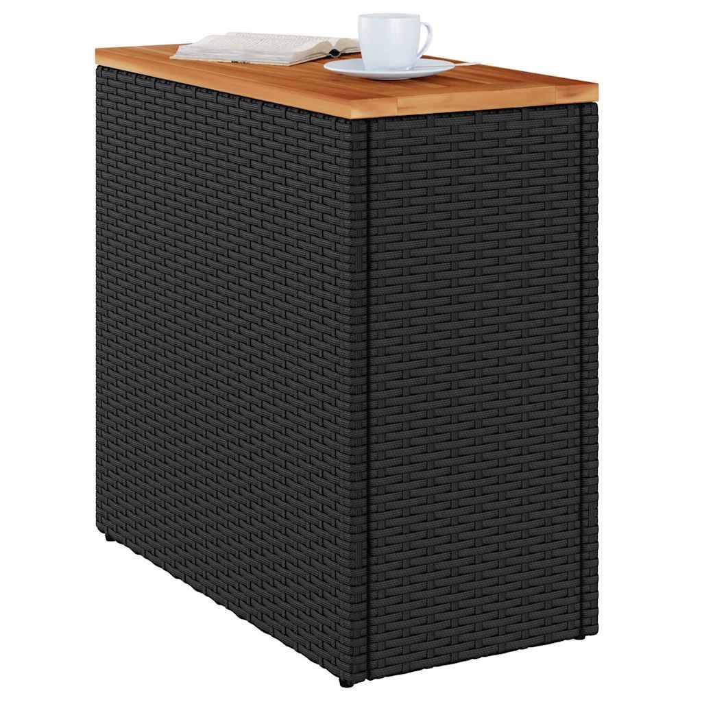 Petite Console d'Extérieur Noire avec Plateau Bois d'Acacia, 58x27.5cm en Poly Rotin – ComfortXL Outdoor Living - Image 4