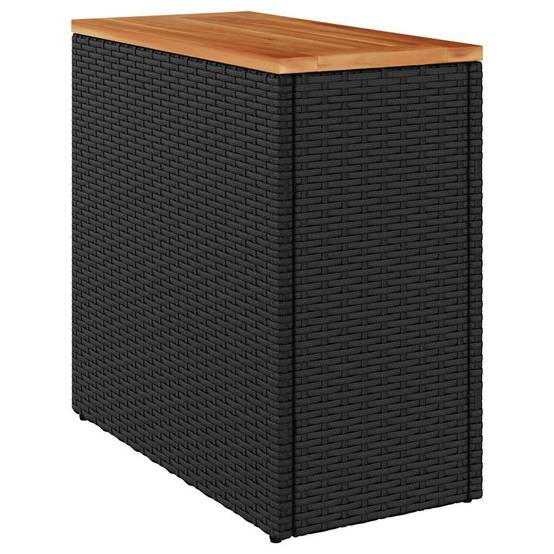 Petite Console d'Extérieur Noire avec Plateau Bois d'Acacia, 58x27.5cm en Poly Rotin – ComfortXL Outdoor Living - Image 2