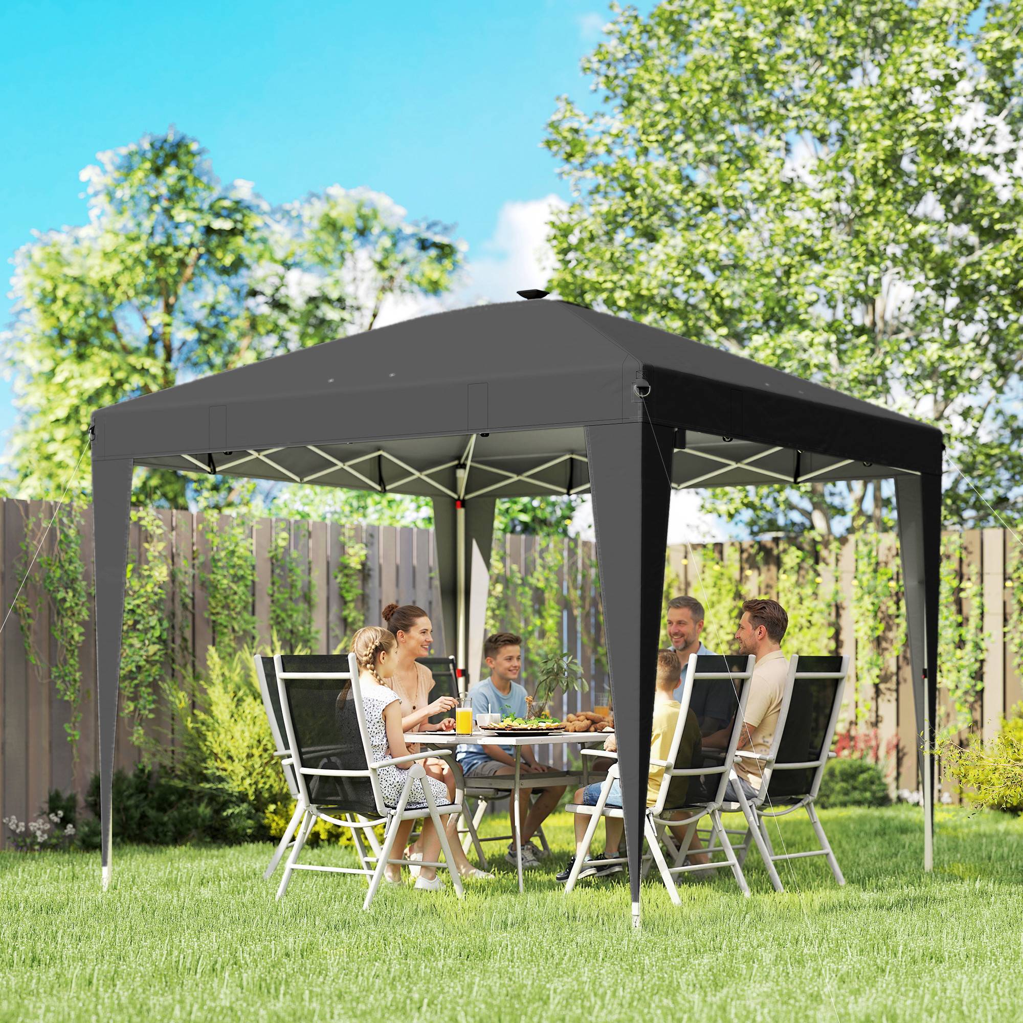 Tonnelle pliante 3x3m hauteur réglable éclairage central télécommande métal polyester noire - Image 3