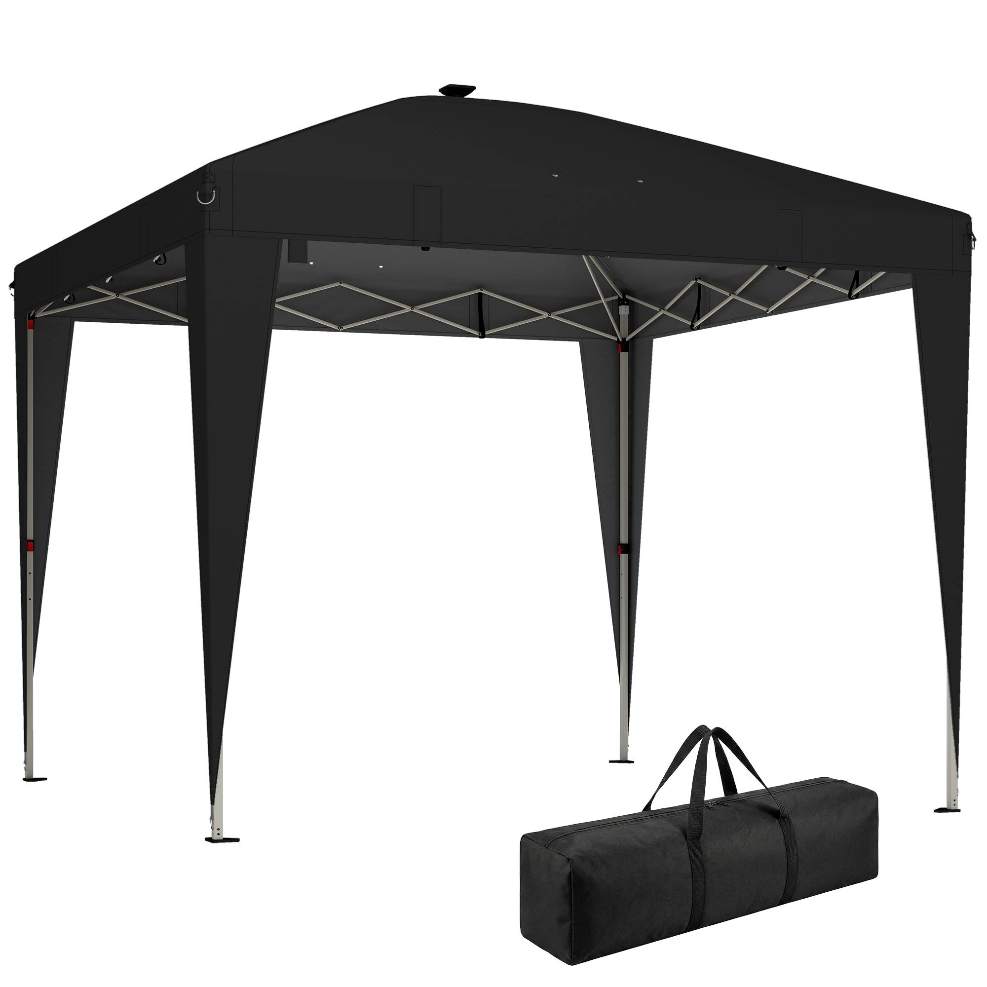 Tonnelle pliante 3x3m hauteur réglable éclairage central télécommande métal polyester noire - Image 1