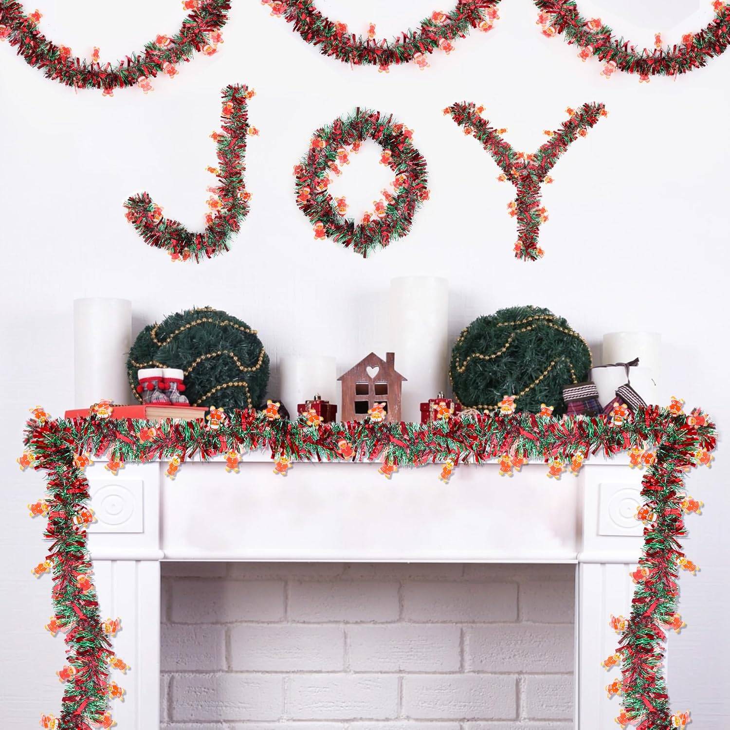 Couronne de Noël Bonhomme en pain d'épices pour sapin de Noël, intérieur ou extérieur, cheminée, décoration de fête (5 pièces de 2 mètres) - Image 4