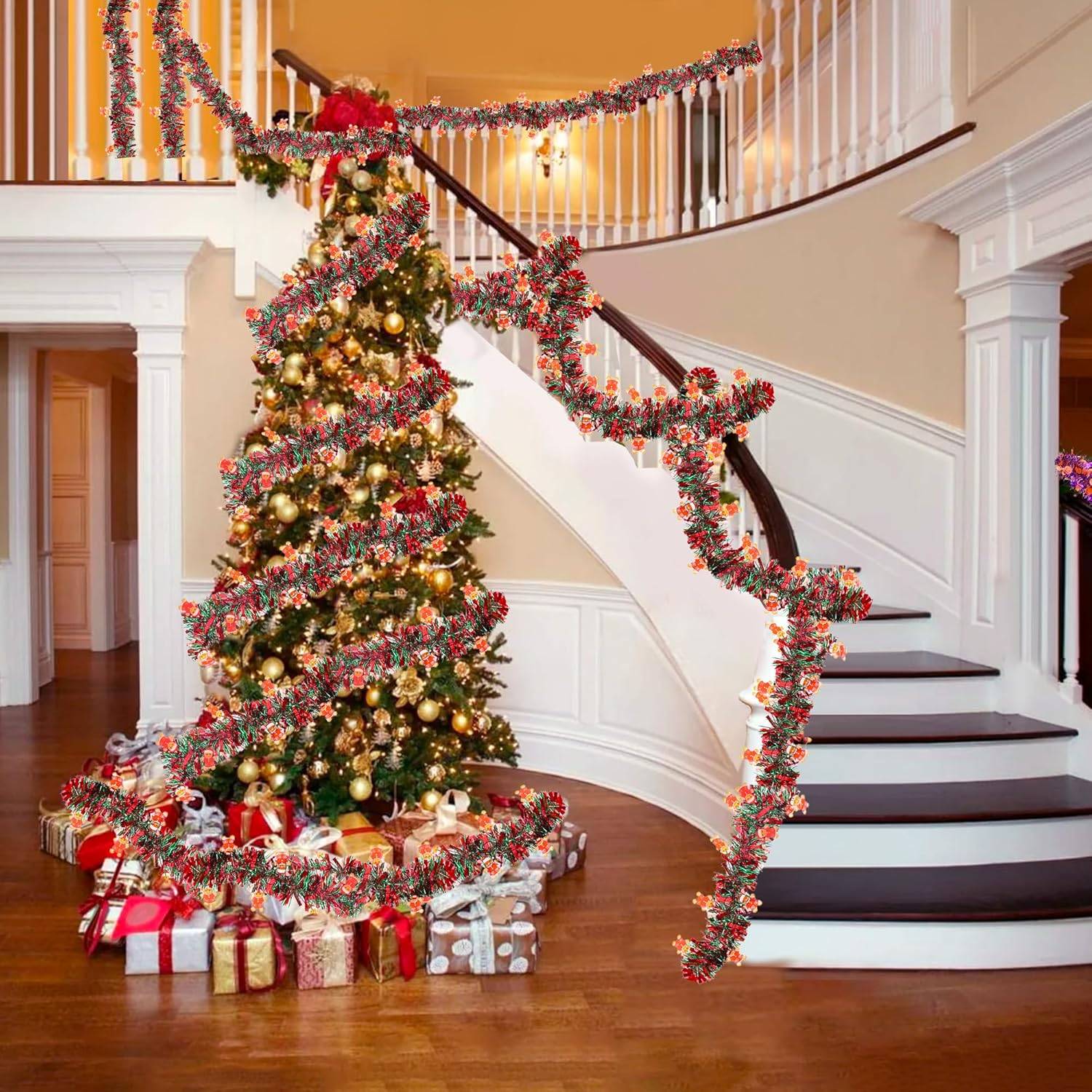 Couronne de Noël Bonhomme en pain d'épices pour sapin de Noël, intérieur ou extérieur, cheminée, décoration de fête (5 pièces de 2 mètres) - Image 3