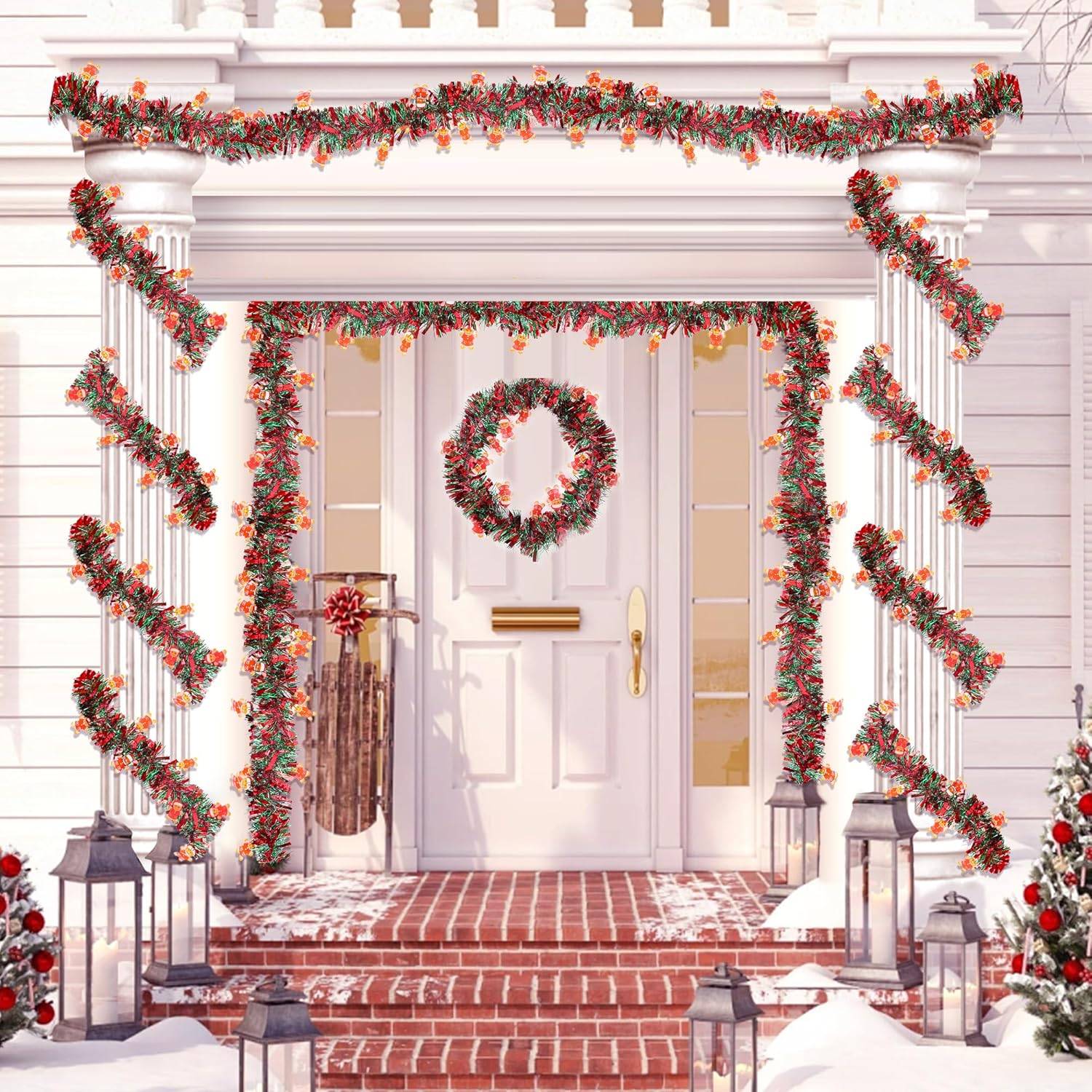 Couronne de Noël Bonhomme en pain d'épices pour sapin de Noël, intérieur ou extérieur, cheminée, décoration de fête (5 pièces de 2 mètres) - Image 7
