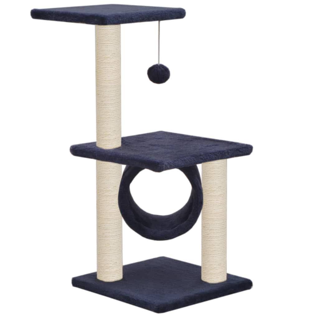 Helloshop26 - Arbre à chat griffoir grattoir niche jouet animaux peluché en sisal 65 cm bleu foncé - Image 1