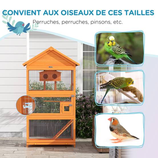 Volière grande cage oiseaux bois massif perroquet toit asphalte extérieur 171cm orange - ComfortXL Outdoor Living - Image 8