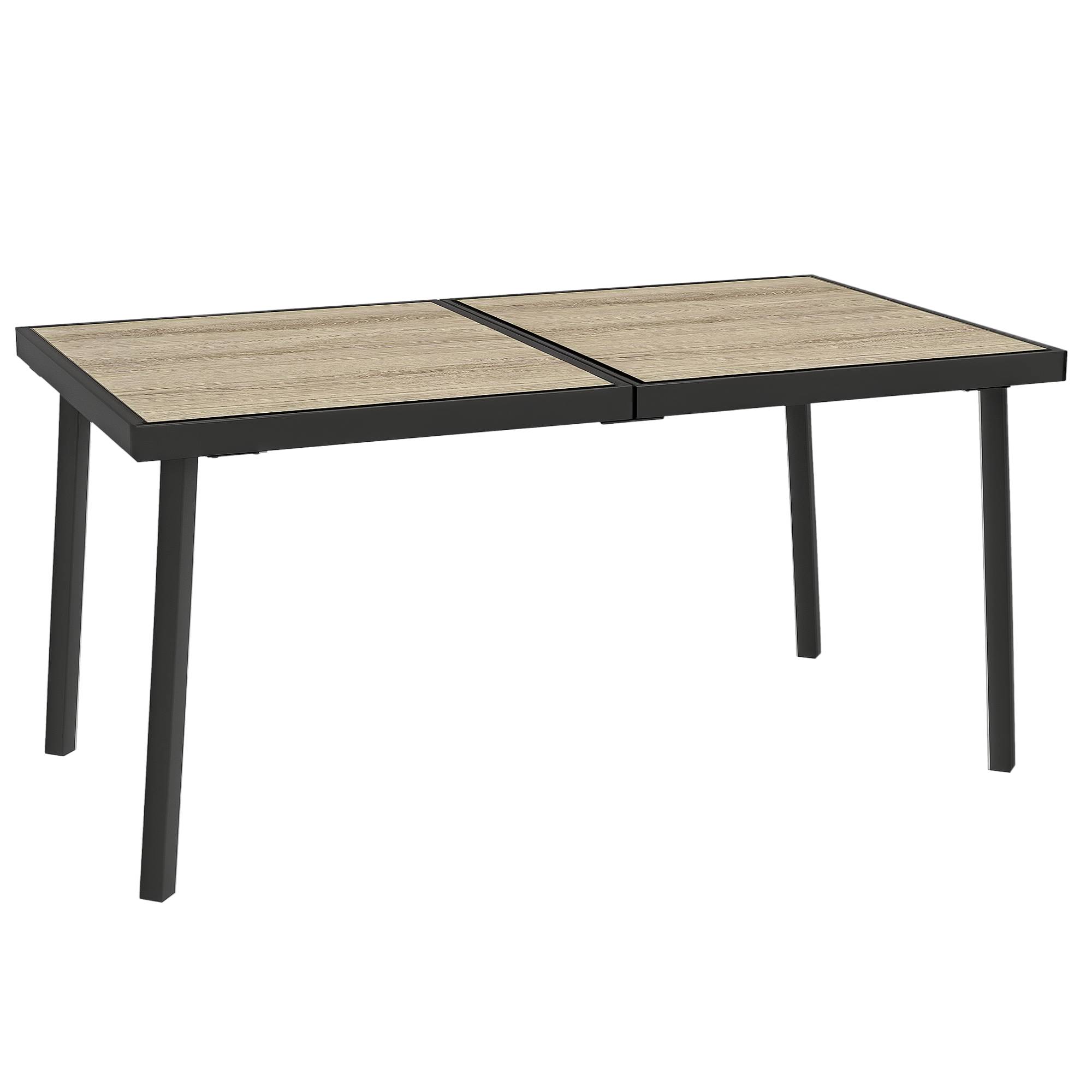 Table d'extérieur grise métal aspect bois résistante intempéries 145x85x72 cm pour 6 personnes - Image 1