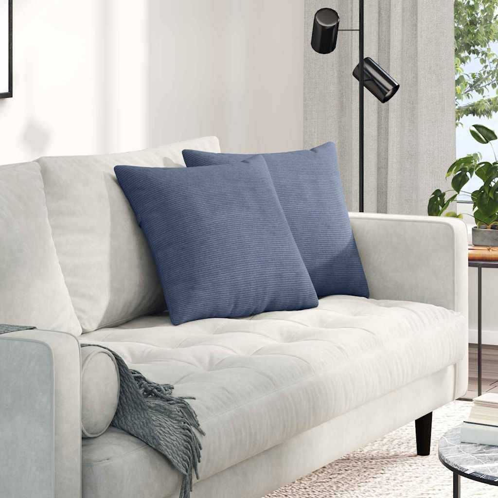 Lot de 2 Coussins en Velours Côtelé Confortables avec Housses Amovibles pour Salon Bleu 45x45 cm – ComfortXL Outdoor Living - Image 1
