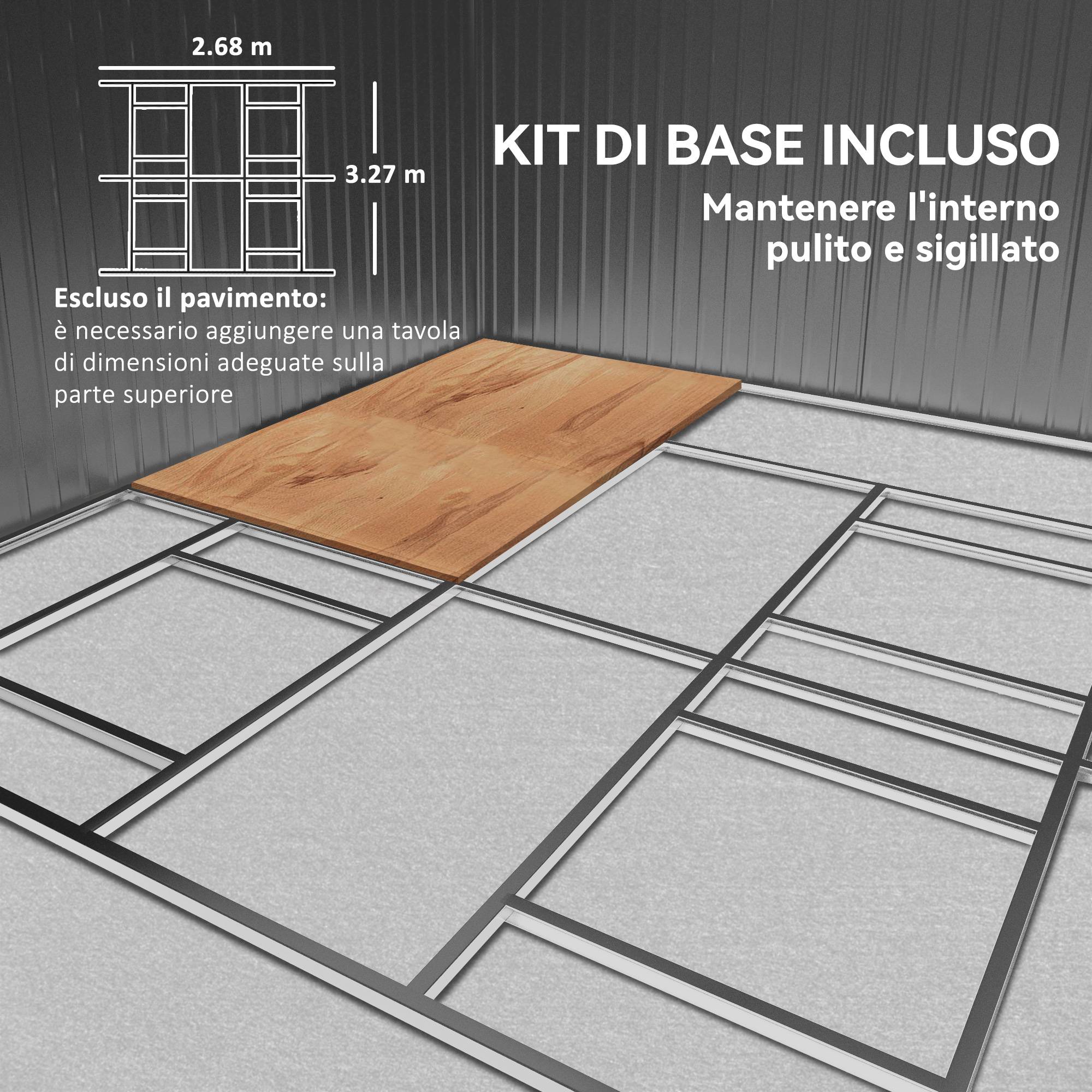 Abri de jardin en acier 3,4 x 3,8 x 2 m avec double porte coulissante et toit en pente, argent - Image 8