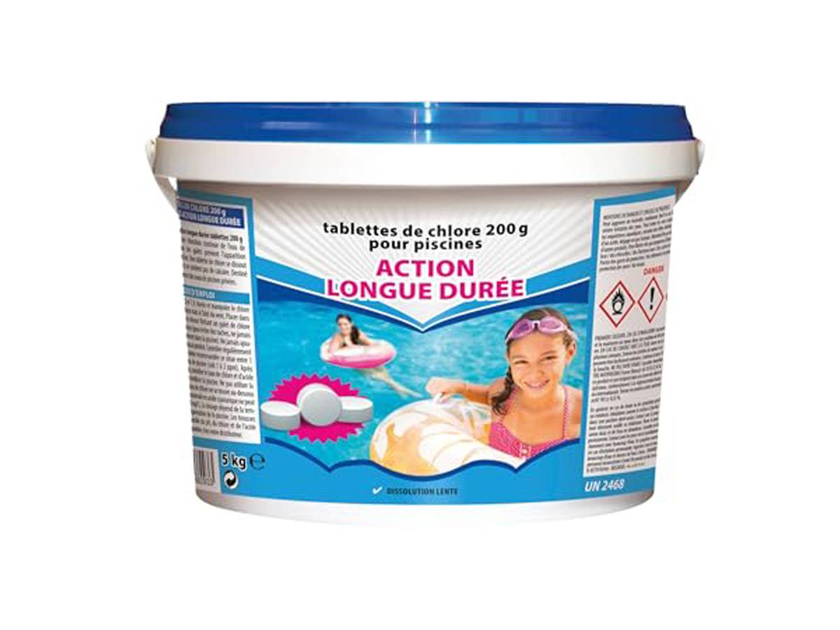 BSI - Chlore Lent - Action Longue Durée - Dissolution Lente - Désinfection - Pour Piscine 30m³ et Plus - Galets 200g - 5kg - Image 1
