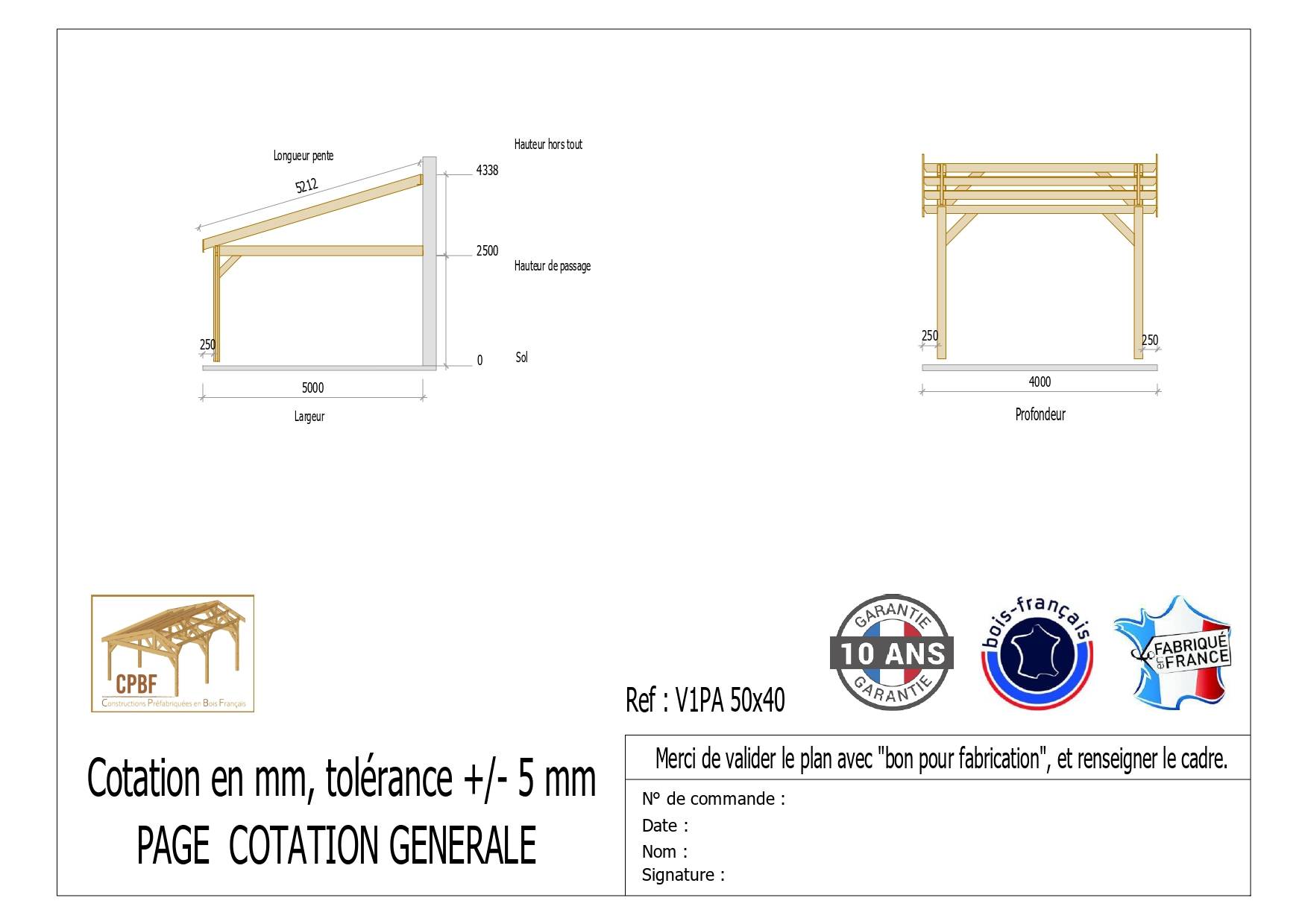 Cpbf Charpentes - Carport adossé une pente 500cmx400cm, bois DOUGLAS Français (Charpente en bois-auvent-abri voiture) 20 m². Garantie 10 ans - Image 2