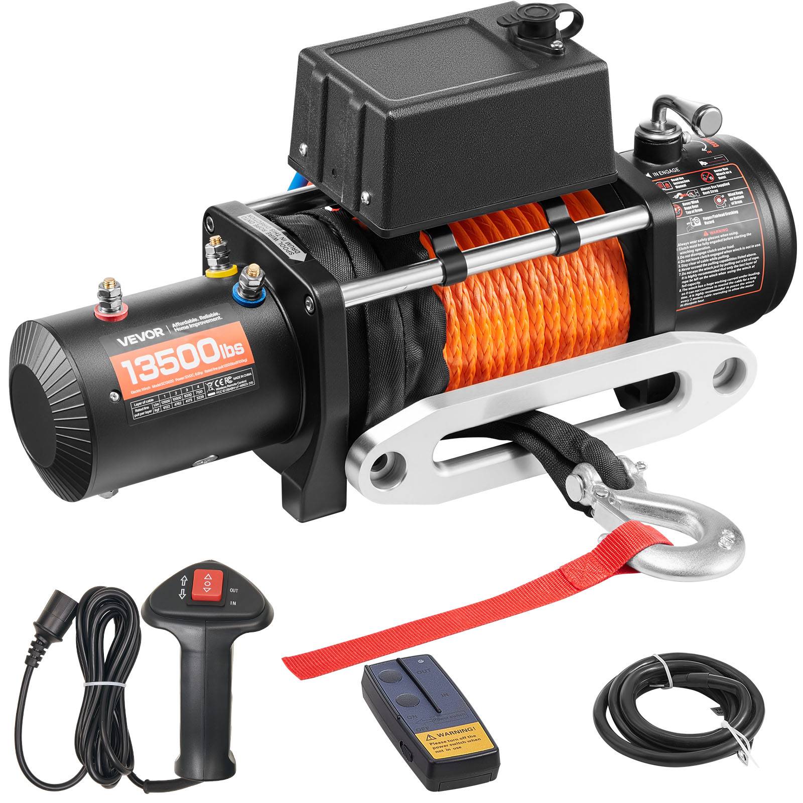 VEVOR Treuil electrique 12V 6100kg,corde synthetique 24m, telecommande,pour VTT,Jeep,camion. - Image 1