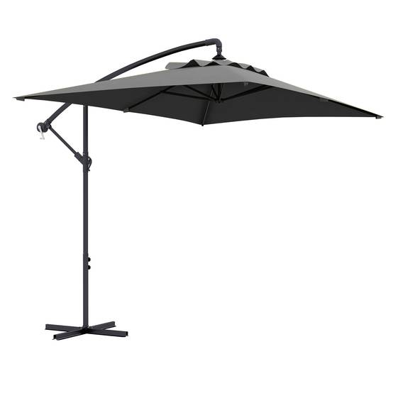 Parasol déporté parasol rectangulaire extérieur manivelle 6 baleines - 294x193x250cm Gris fr329 - Image 1