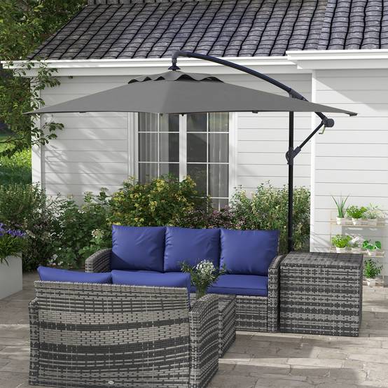Parasol déporté parasol rectangulaire extérieur manivelle 6 baleines - 294x193x250cm Gris fr329 - Image 3