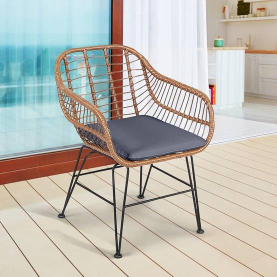 Costway - Salon de Jardin en Rotin 2 Fauteuil + 1 Table Basse (Plateau en Verre), Coussins Amovibles, Naturel - Image 8