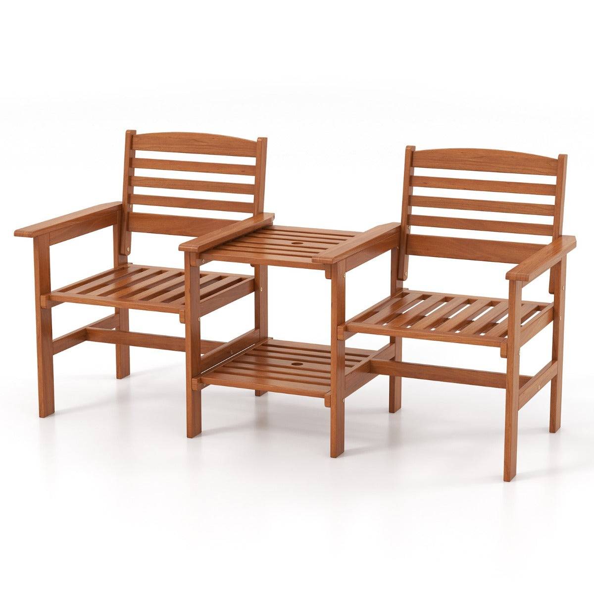 Ensemble de meubles de patio 2 places en bois causeuse d'extérieur avec table basse et trou pour parasol ensemble de conversation - Image 1