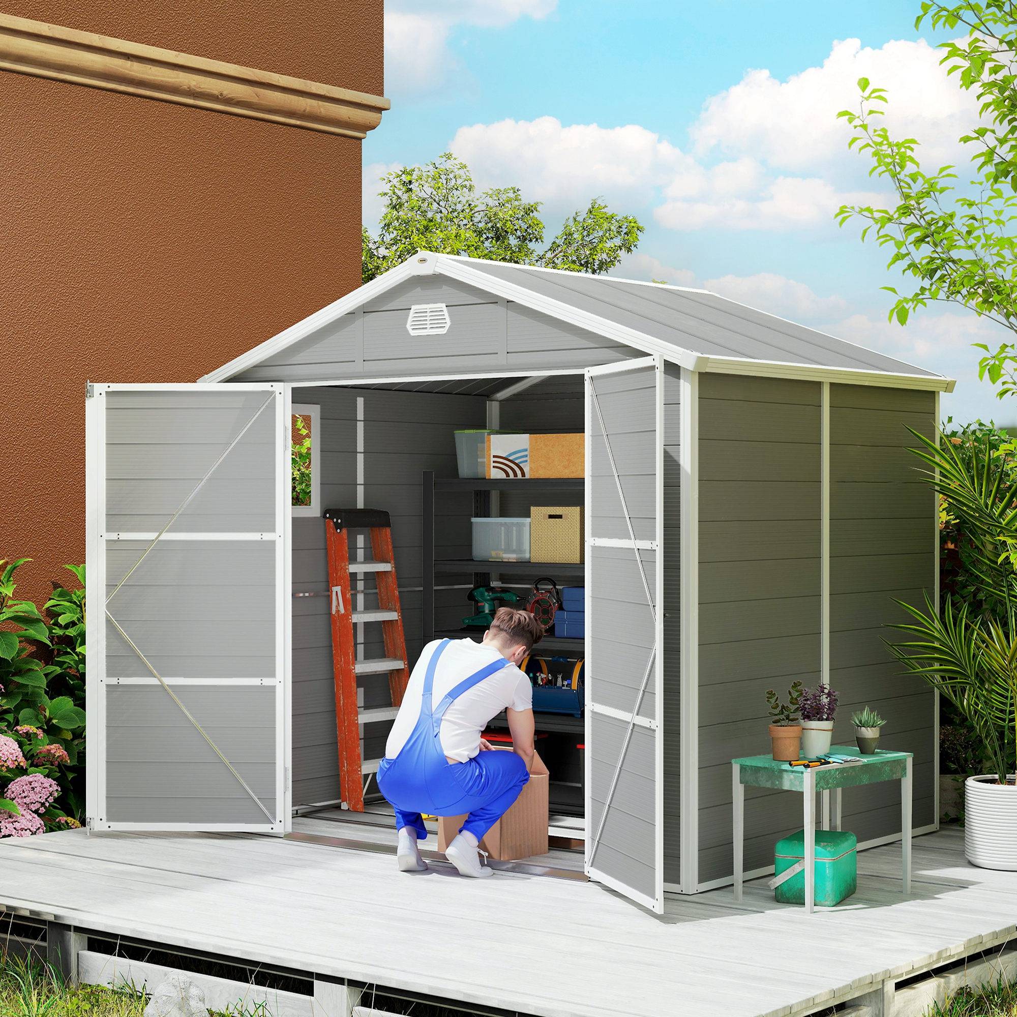 Abri de jardin 4,1 m² toit en pente 240x190x180-228 cm, cabane stockage extérieur sécurisée pour outils jardin - Image 3