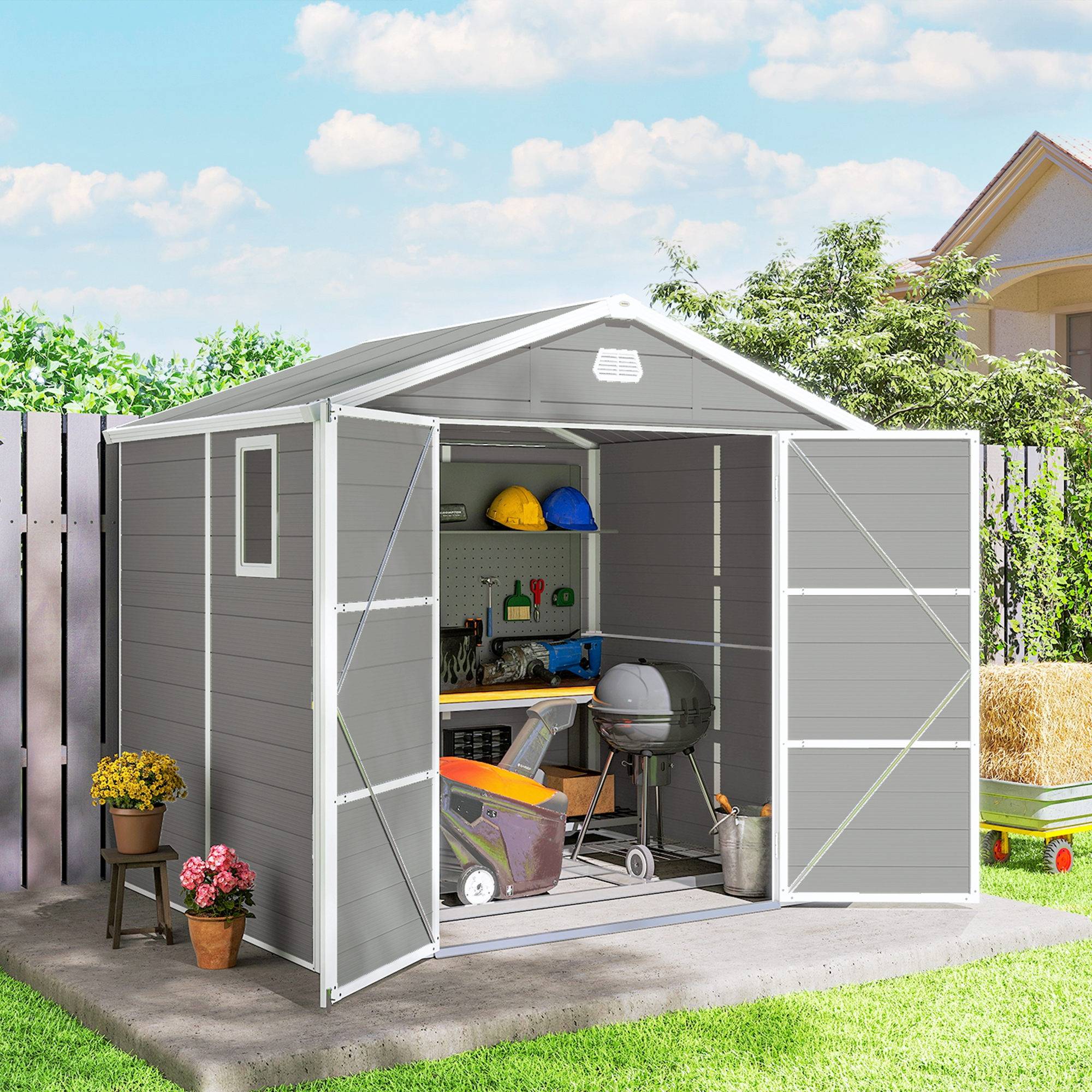 Abri de jardin 4,1 m² toit en pente 240x190x180-228 cm, cabane stockage extérieur sécurisée pour outils jardin - Image 4