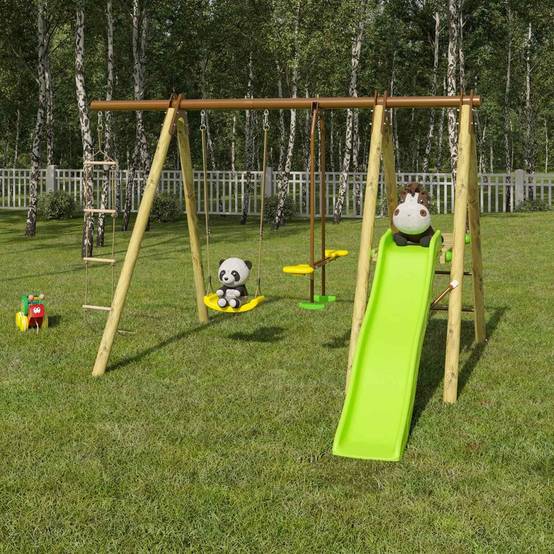 Station de jeux bois poutre métal 1,90 m, 5 enfants, Techwood Premium OREKA - Image 9