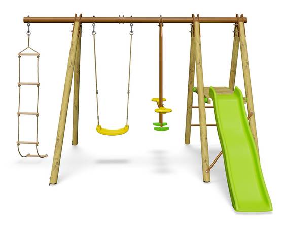 Station de jeux bois poutre métal 1,90 m, 5 enfants, Techwood Premium OREKA - Image 1