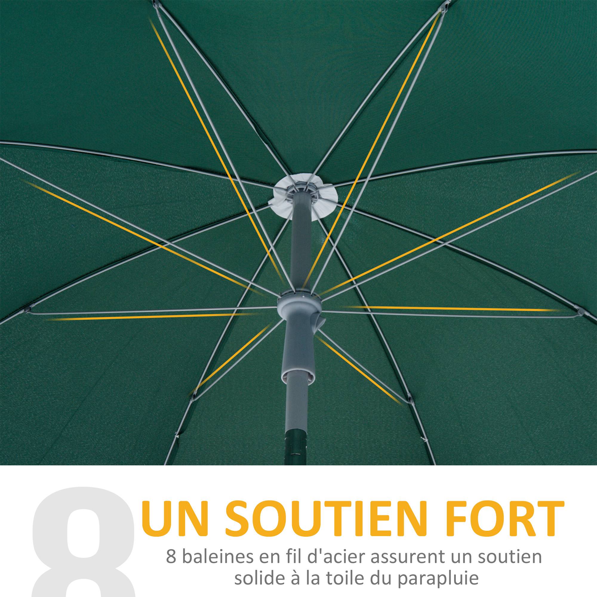 Parasol inclinable octogonal de jardin Ø 2 m métal polyester vert - Image 8