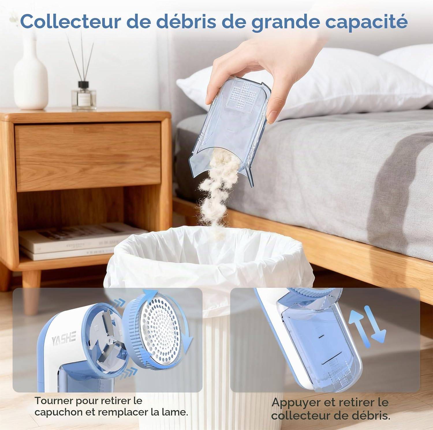 Rasoir anti-bouloches pour vêtements et tissus, 2 lames, bleu et blanc – YASHE - Image 3