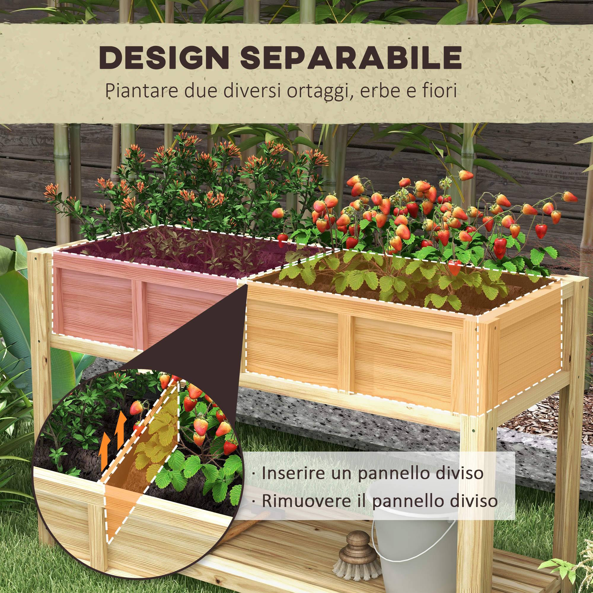 ComfortXL - Potager surélevé en bois de sapin naturel 115 x 46 x 75 cm pour balcon et jardin avec séparateur amovible - Image 4