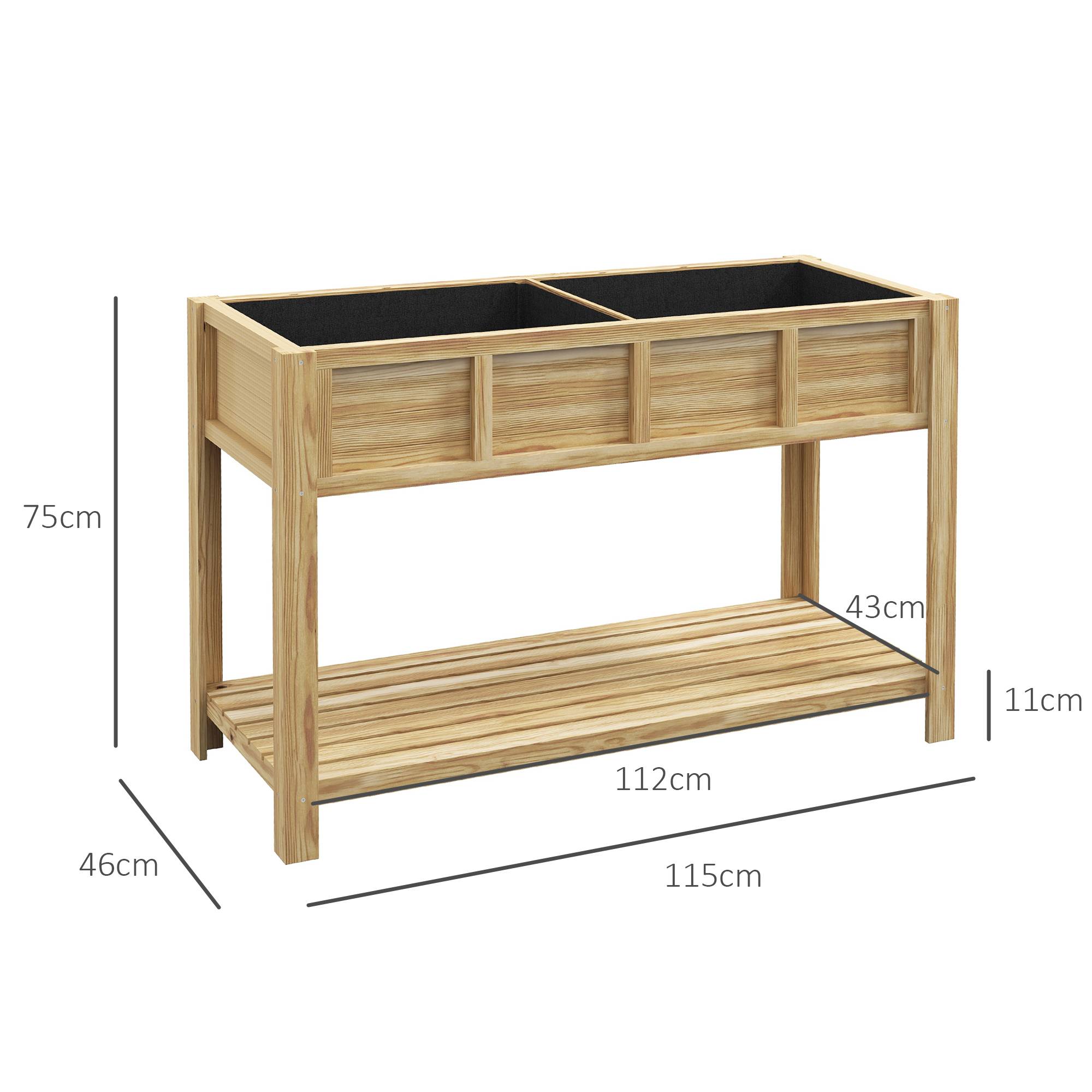 ComfortXL - Potager surélevé en bois de sapin naturel 115 x 46 x 75 cm pour balcon et jardin avec séparateur amovible - Image 3