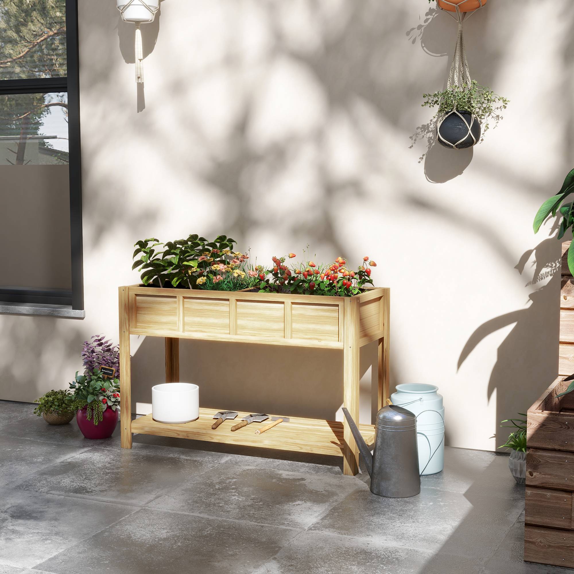 ComfortXL - Potager surélevé en bois de sapin naturel 115 x 46 x 75 cm pour balcon et jardin avec séparateur amovible - Image 1