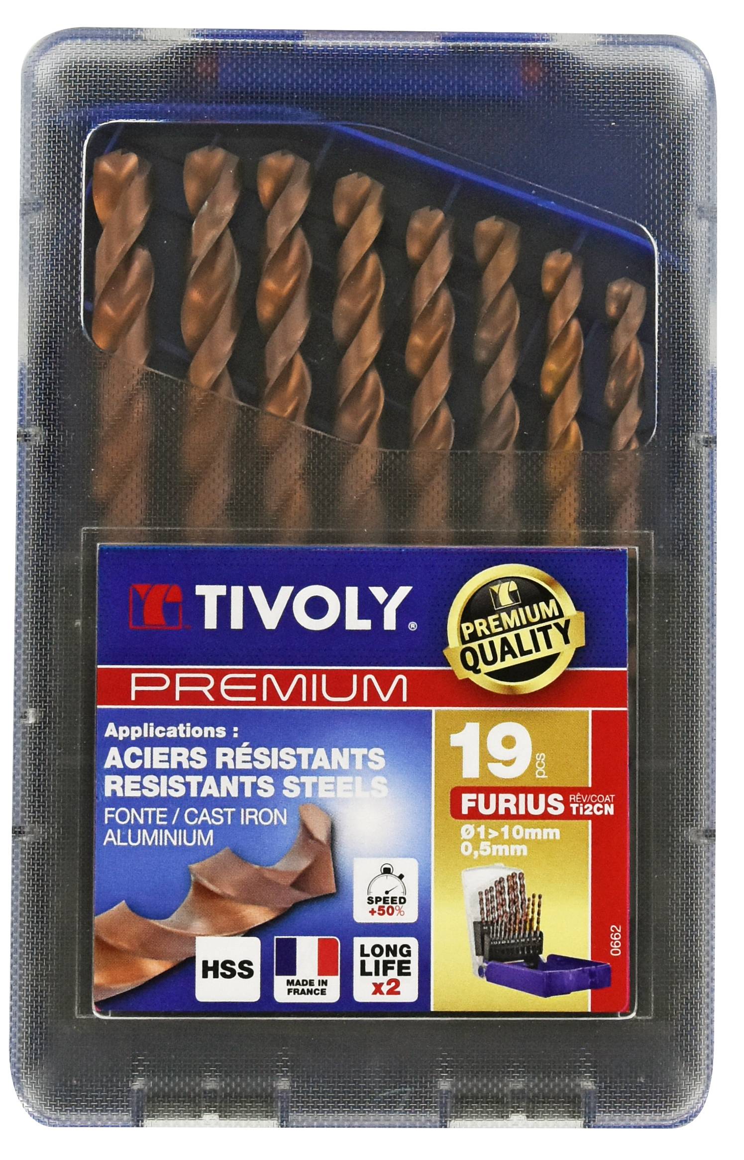 Tivoly - Tivoly Coffret 19 forets métaux FURIUS HSS revêtus FUSIO pointe en croix Ø 1 à 10mm par 1/2 PREMIUM - Image 2