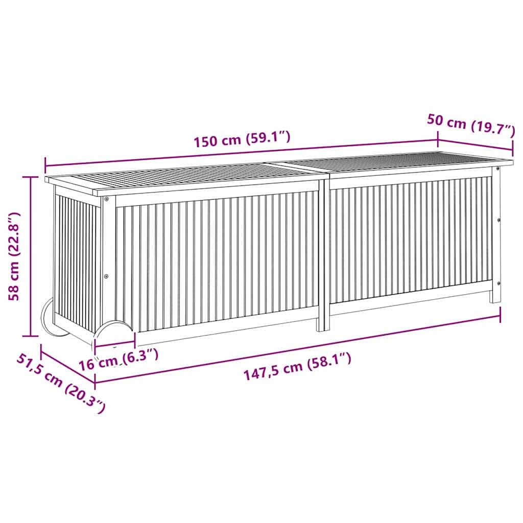 Vidaxl - Boîte de rangement de jardin avec roues 150x50x58cm bois acacia vidaXL 319713 - Image 3