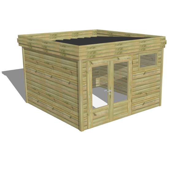 ABRI DE JARDIN bois autoclave 27mm - 3,44x3,44m / 12m2 - Bac acier - Abri Français - Image 1