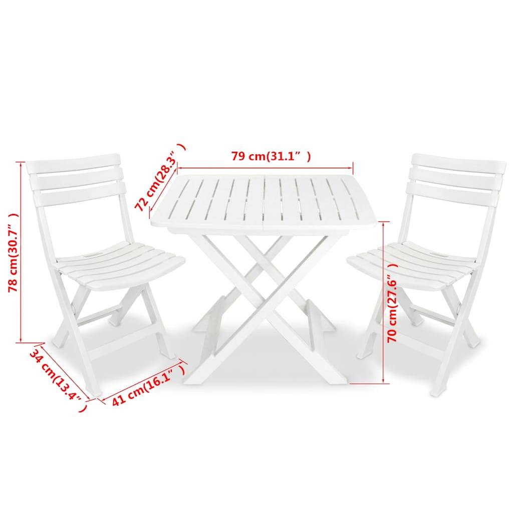 Vidaxl - Ensemble de bistro pliable 3 pcs-Salons de jardin Plastique Blanc - Image 9