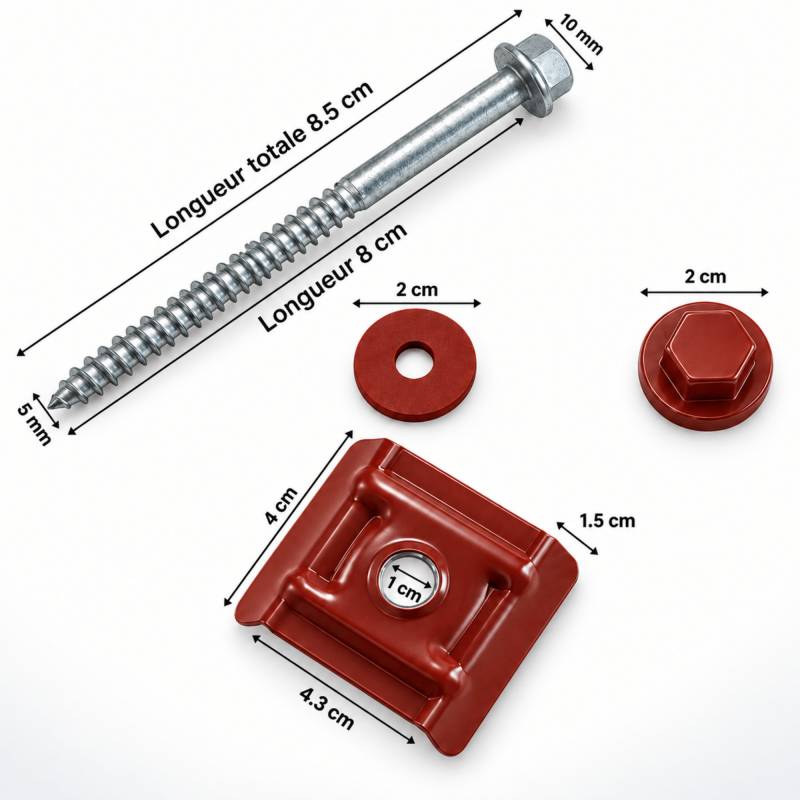 Kit 50 fixations pour plaque acier nervurée 900/25 - Coloris - Rouge 8012, Unités - 50 pièces - Image 3