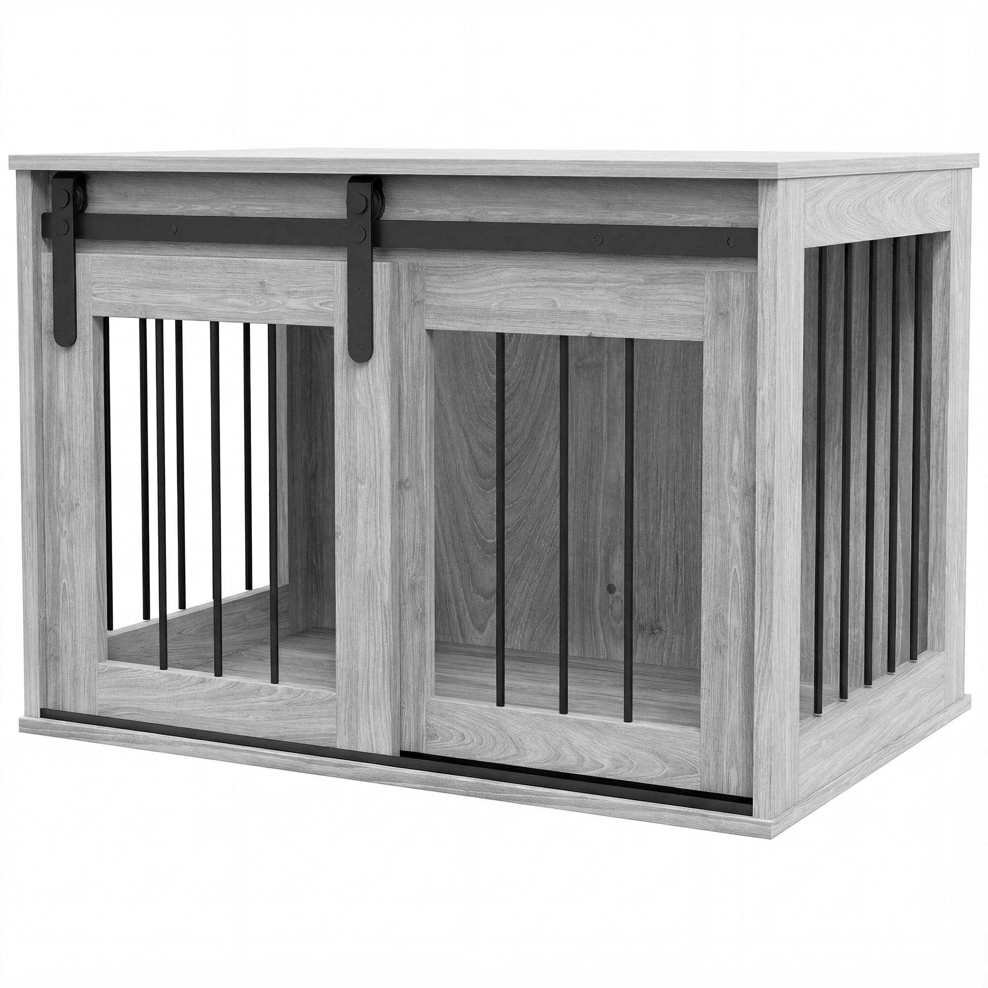 Sans Marque - Cage caisse pour chien animaux intérieur porte coulissante, métal effet bois, dim. 57H x 80L x 54l cm - Image 2