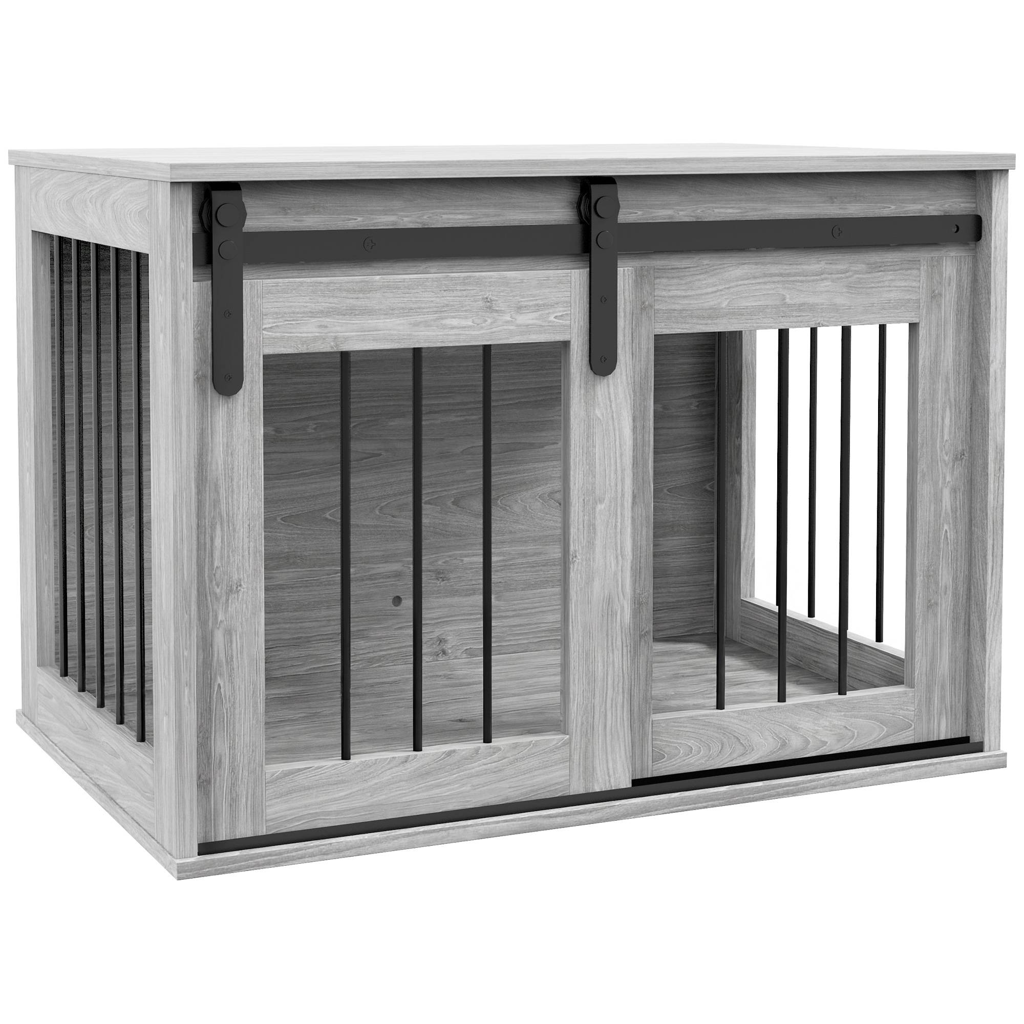 Sans Marque - Cage caisse pour chien animaux intérieur porte coulissante, métal effet bois, dim. 57H x 80L x 54l cm - Image 1
