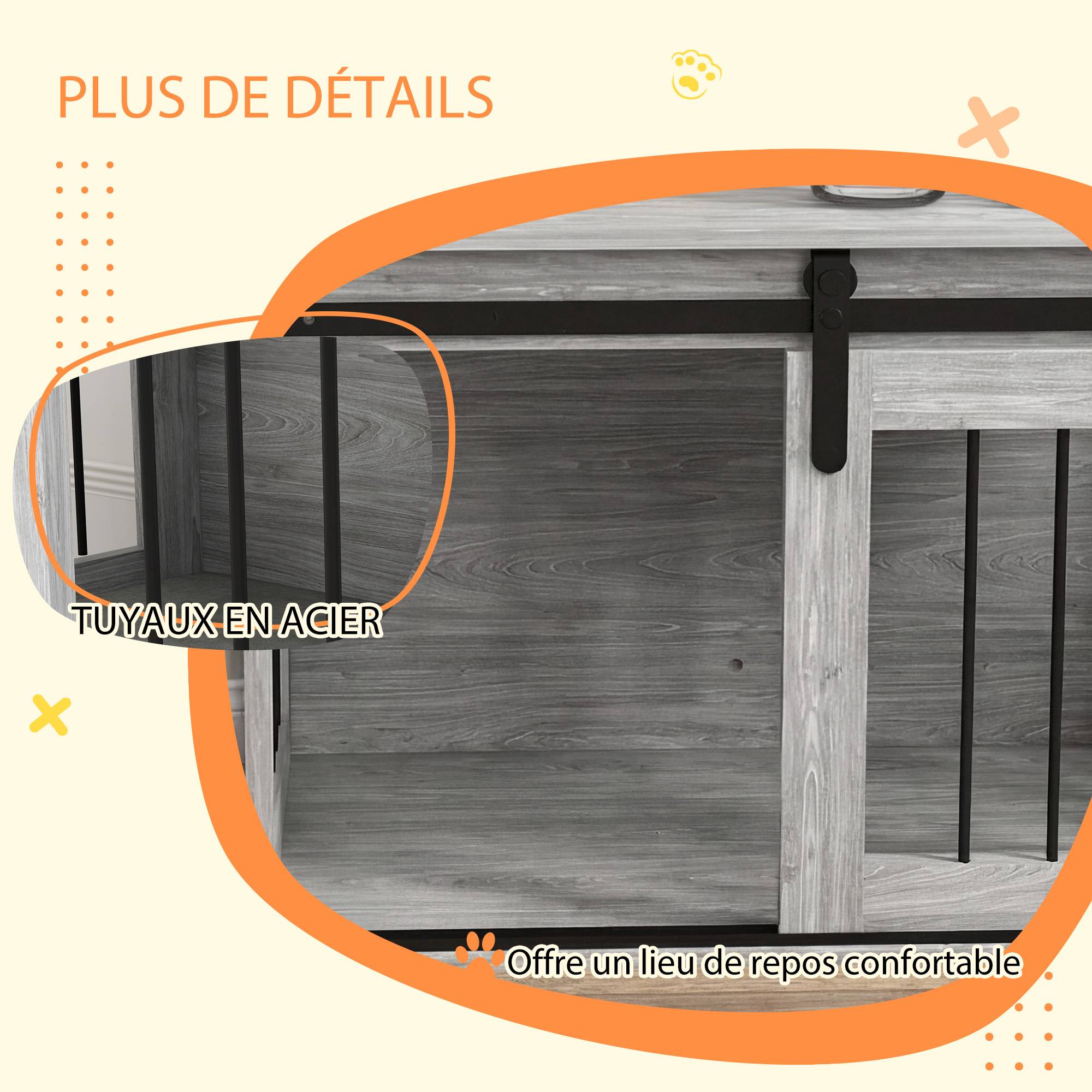 Sans Marque - Cage caisse pour chien animaux intérieur porte coulissante, métal effet bois, dim. 57H x 80L x 54l cm - Image 8