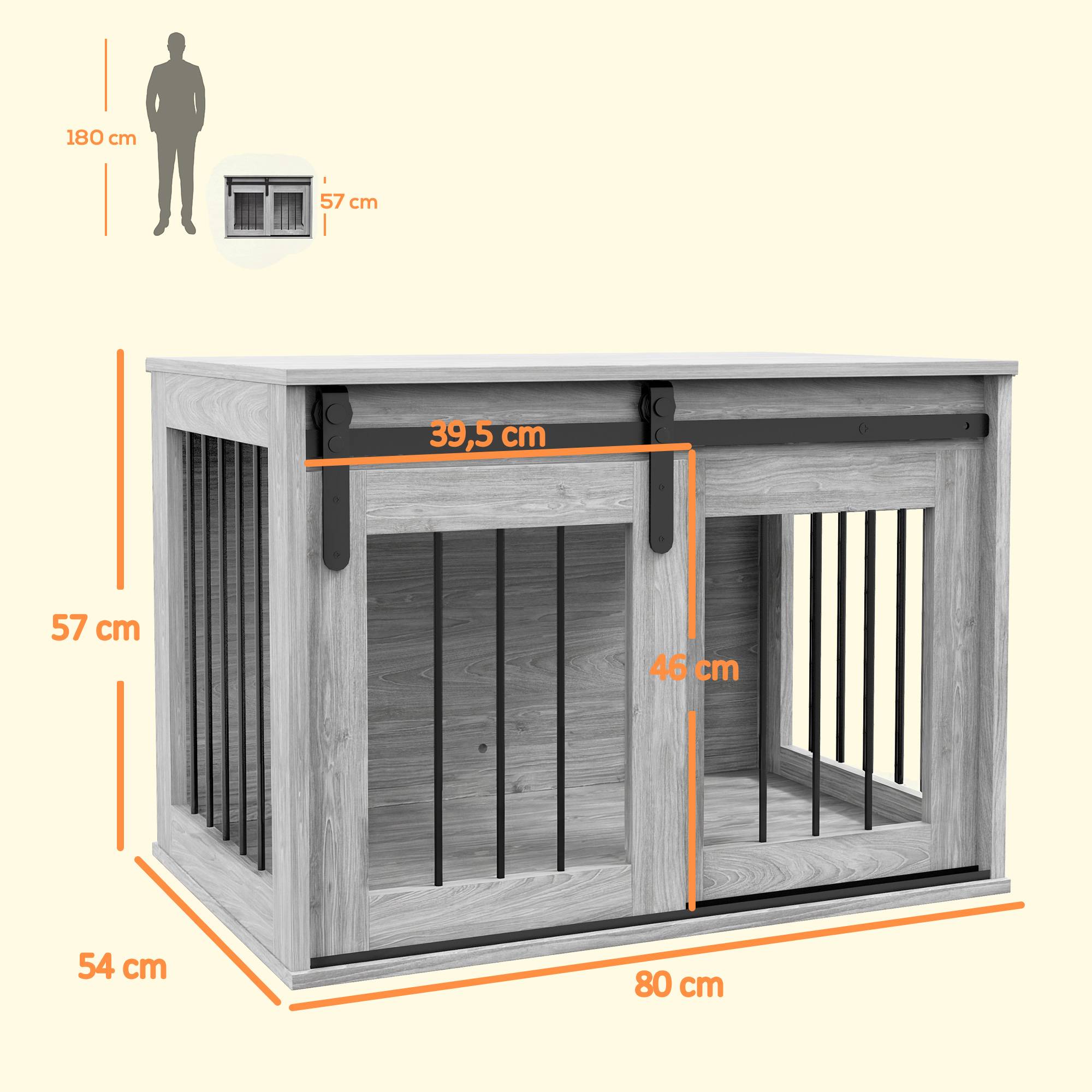 Sans Marque - Cage caisse pour chien animaux intérieur porte coulissante, métal effet bois, dim. 57H x 80L x 54l cm - Image 5