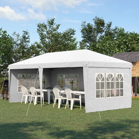 Tonnelle pliante 6 x 3 m avec 4 côtés détachables, tonnelle de jardin avec 4 fenêtres et sac de transport, blanche - Image 4