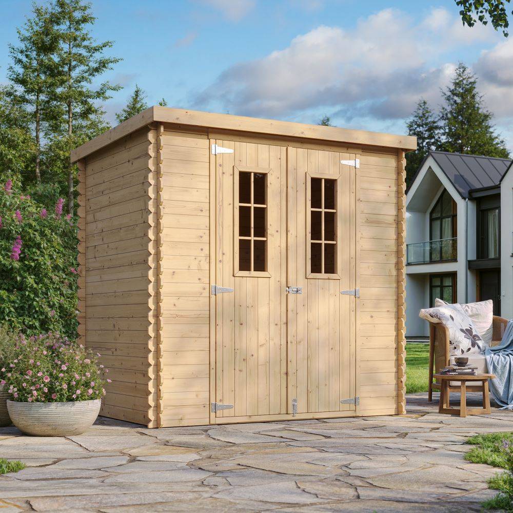 Timbela - Abri de jardin en bois l204xL142xH200cm / 2.22 m² avec sol traité - Petit abri à outils, Local à vélos - 19 mm d’épaisseur - Timbela M311C+M311G - Image 1