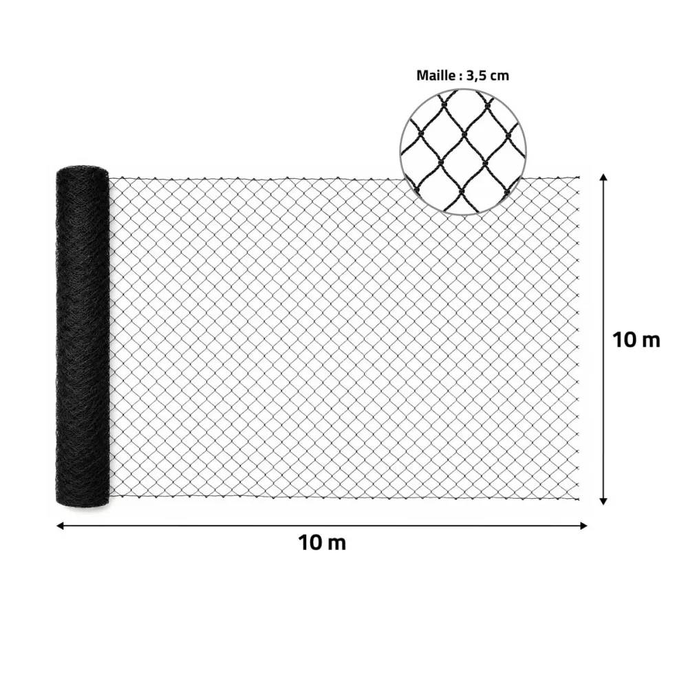 Filet de Protection 10x10m à Maille Hexagonale 35mm - Polyéthylène Anti-UV Noir - Image 5