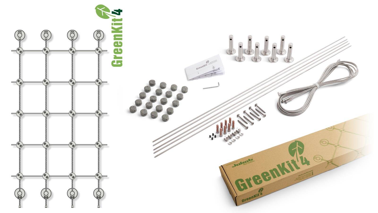 Autre - Greenkit 4 Support plantes grimpantes treillis acier inoxydable 960 X 2000mm Jakob Rope Systems - Image 1