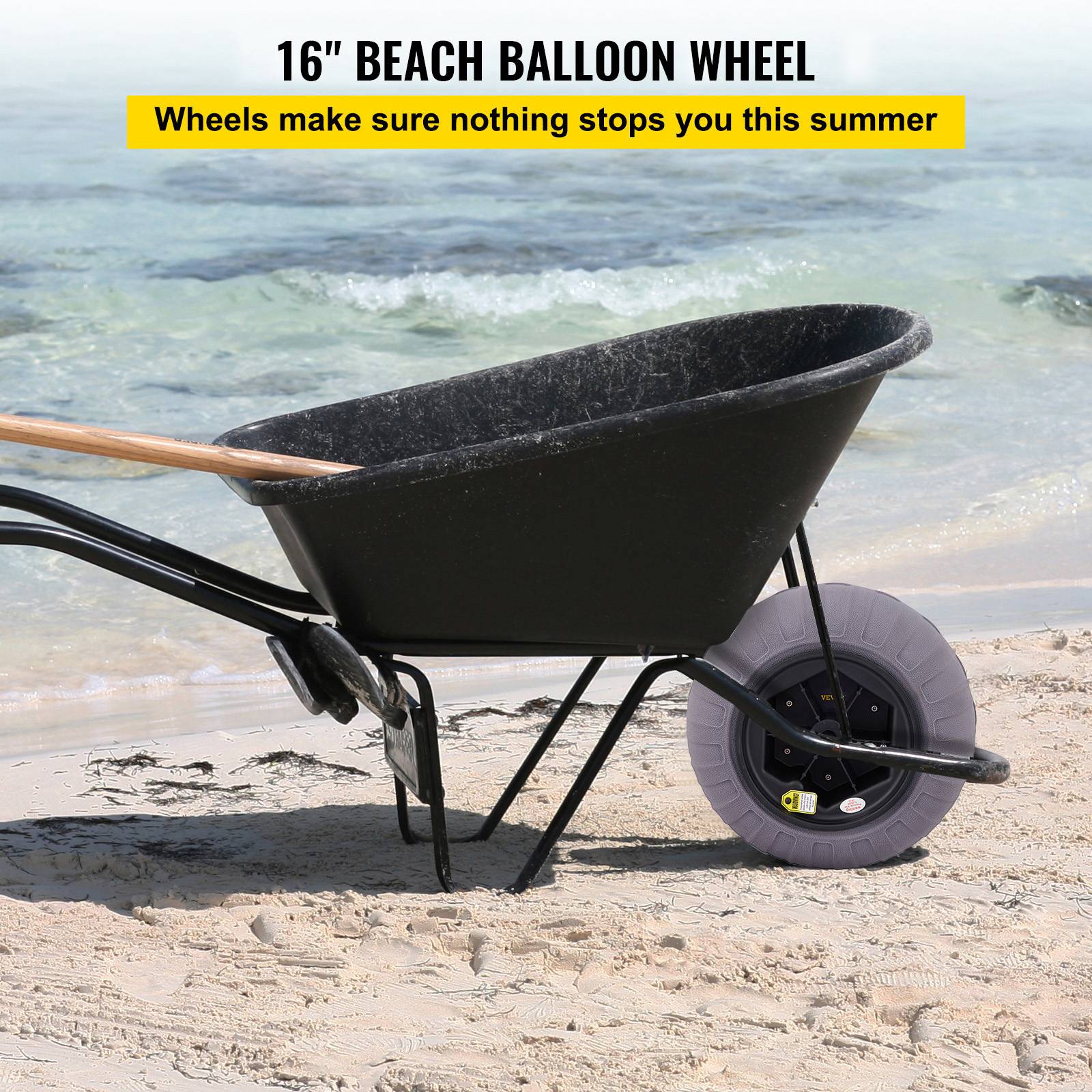 Vevor - VEVOR Roues plage 2x40 cm, pneus ballon, charge 80 kg. Basse pression, sable, camping, pêche. - Image 2