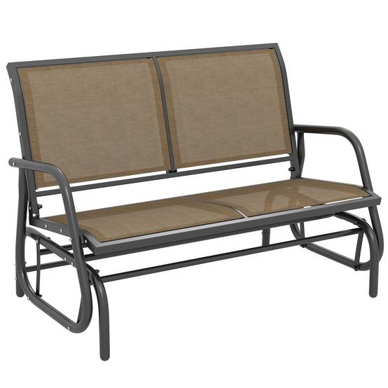 Banc balançoire 2 places de jardin métal et tissu maille, 120x70x85cm, marron clair - Image 1