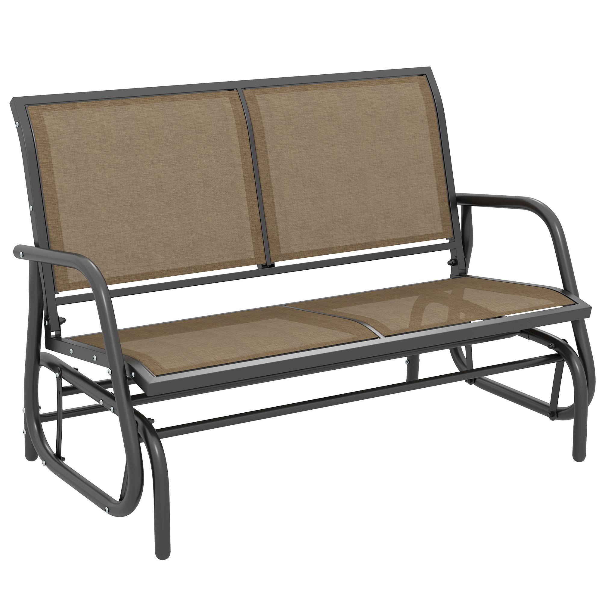 Banc balançoire 2 places de jardin métal et tissu maille, 120x70x85cm, marron clair