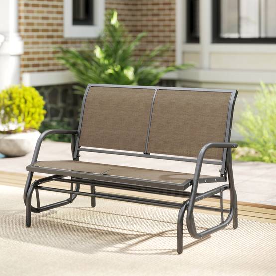 Banc balançoire 2 places de jardin métal et tissu maille, 120x70x85cm, marron clair - Image 10