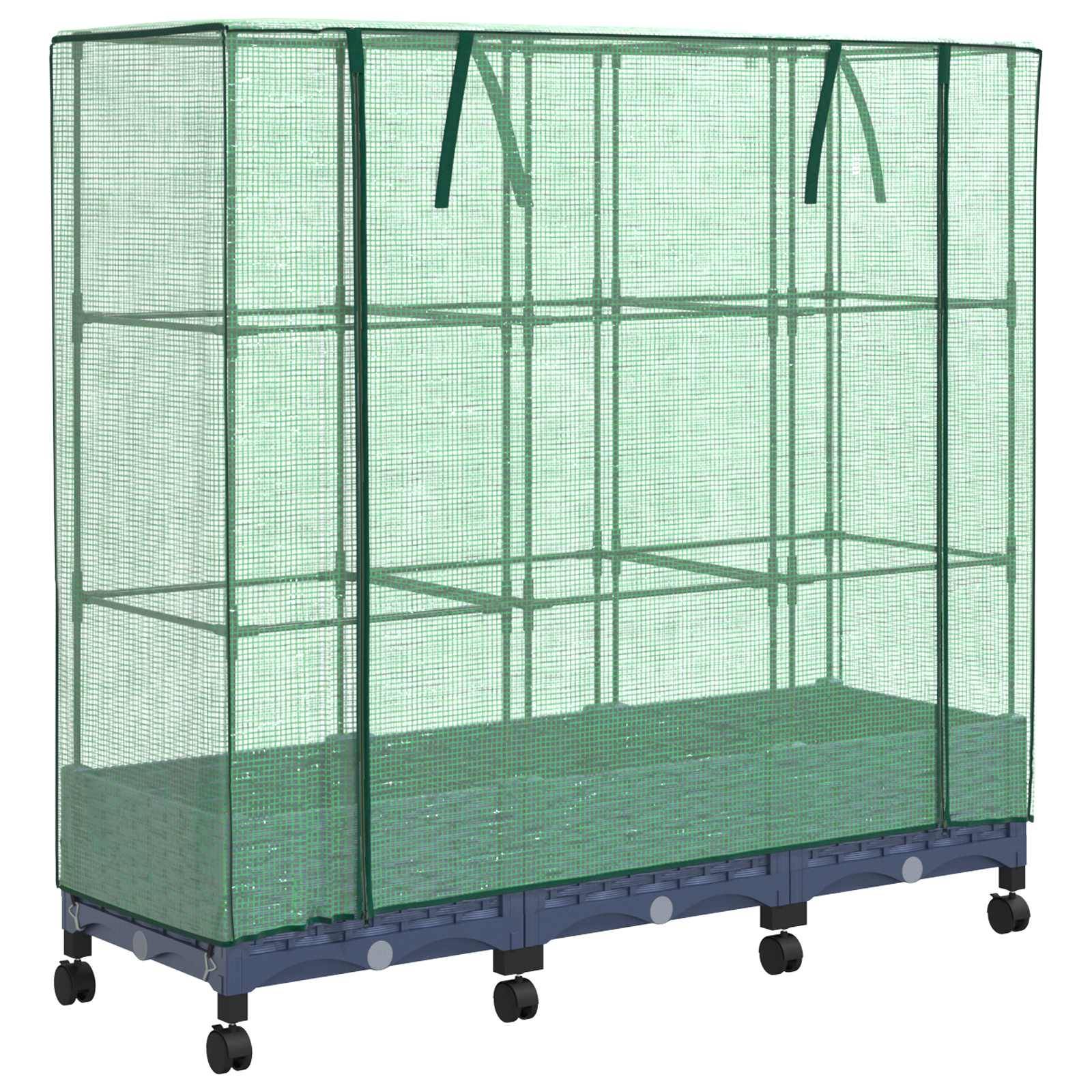 ComfortXL - Jardinière sur pied en polypropylène pour terrasse avec serre et roulettes 120cm gris - ComfortXL Outdoor Living - Image 2