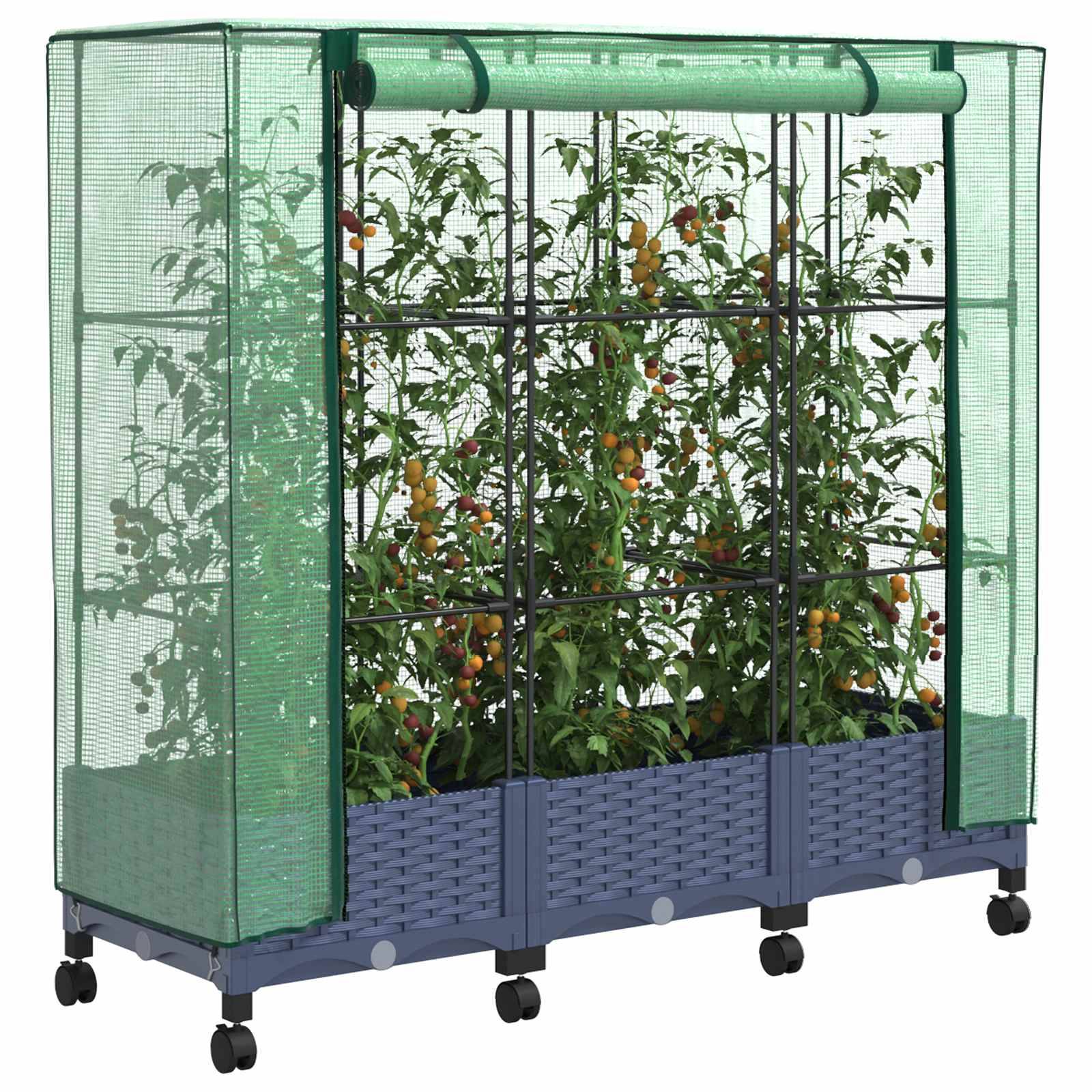 ComfortXL - Jardinière sur pied en polypropylène pour terrasse avec serre et roulettes 120cm gris - ComfortXL Outdoor Living - Image 3