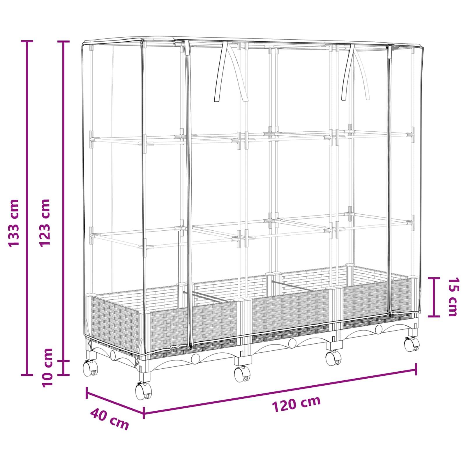 ComfortXL - Jardinière sur pied en polypropylène pour terrasse avec serre et roulettes 120cm gris - ComfortXL Outdoor Living - Image 8