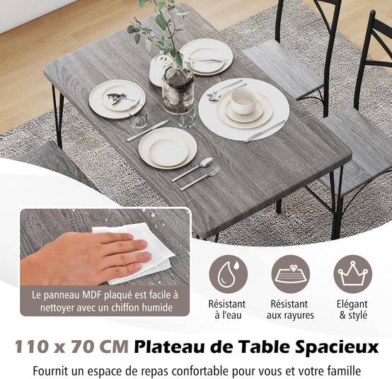Table à Manger avec 4 Chaises, Ensemble Table et 4 Chaises, Cadre en Métal Noir, Cuisine, Salon - Image 2