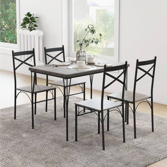 Table à Manger avec 4 Chaises, Ensemble Table et 4 Chaises, Cadre en Métal Noir, Cuisine, Salon - Image 5